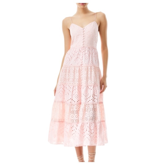 ALICE + OLIVIA Shanti Button-Front Tiered Midi Dress - Picture 3 of 15